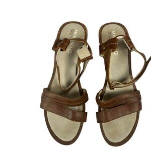 Merrell Select Grip Brown Leather Cork Wedge Sandals Womens Shoes